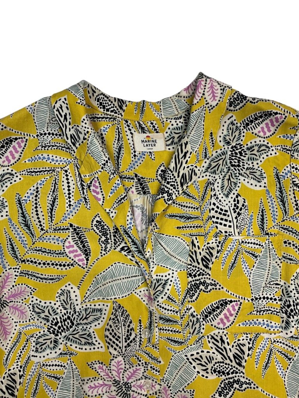 Marine Layer Lucy Resort Shirt L Bamboo Floral Yellow Boxy - Picture 3 of 15